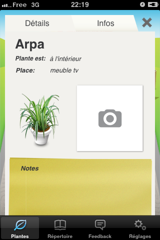 Informations de votre plante